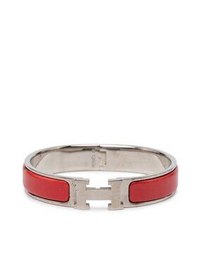 Hermes Clic H PM Bangle Silver Red Metal Bracelet